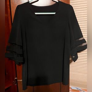 Elegant Black Women's Top w/ Bell 3/4 Length Sleeves